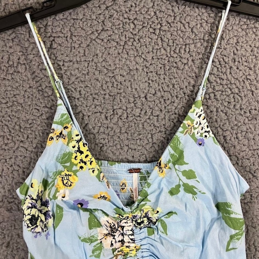 Free People Blue Floral Ruched Mini Dress Smocked Back XS - Picture 6 of 10